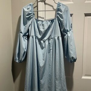 Light Blue Puff Sleeve Dress